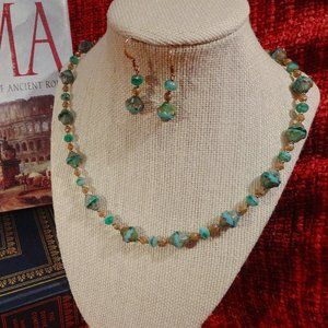 Handmade necklace/earring set with Czech aquamarine bicone beads